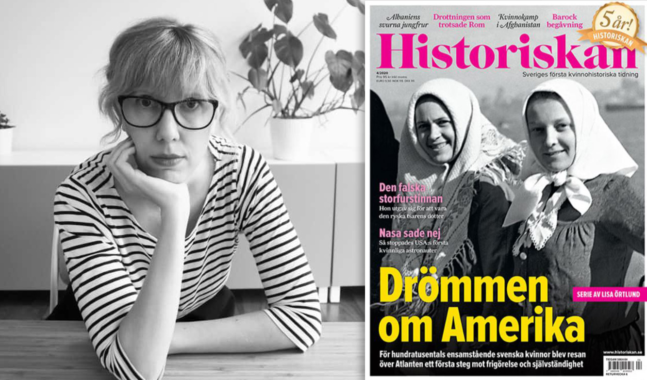 Eva Bonde. Foto: Anna Moberg. Till höger Historiskan nummer 4 2020.