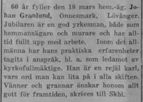 Johan Granlund 60 år Skelleftebladet